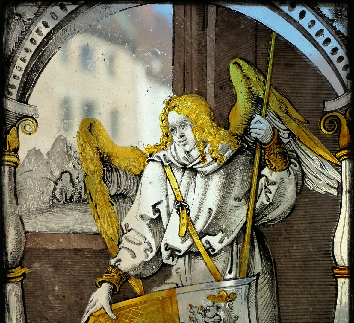 Fenster nII 1 des Sebalder Chörleins Drittes Fenster der Reihe, Detailansicht mit Engel