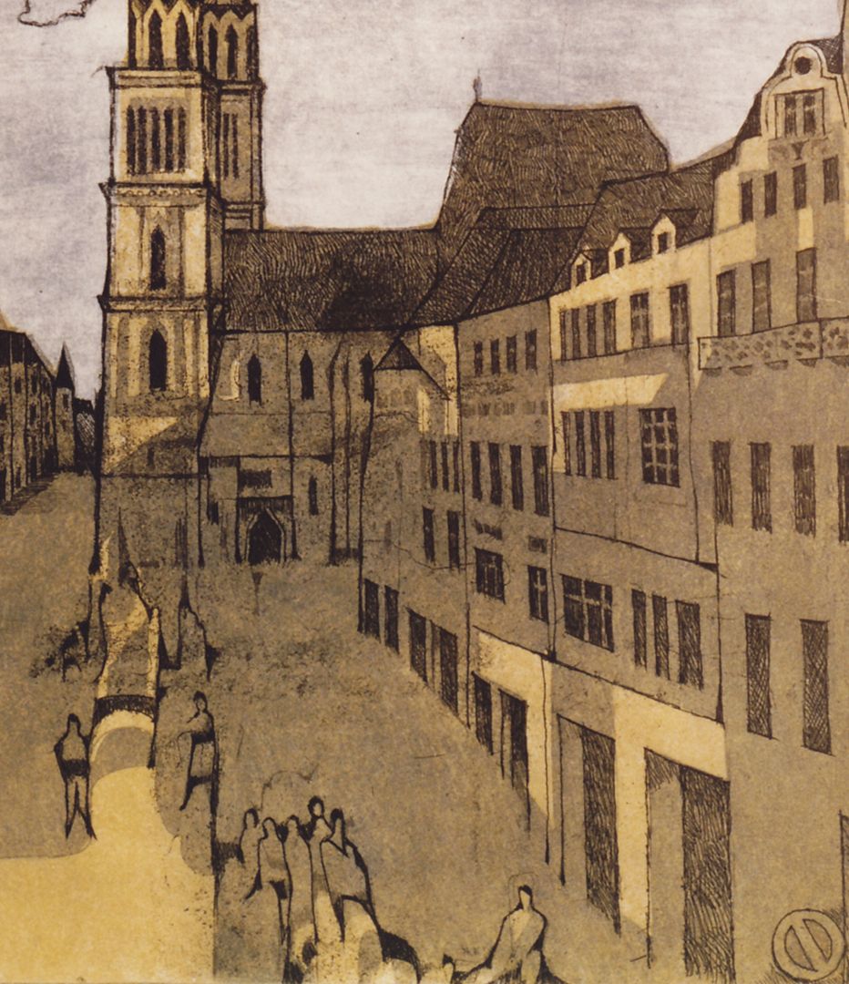 Lorenzkirche Nürnberg Detailansicht mit rechter Straßenseite und Lorenzkirche