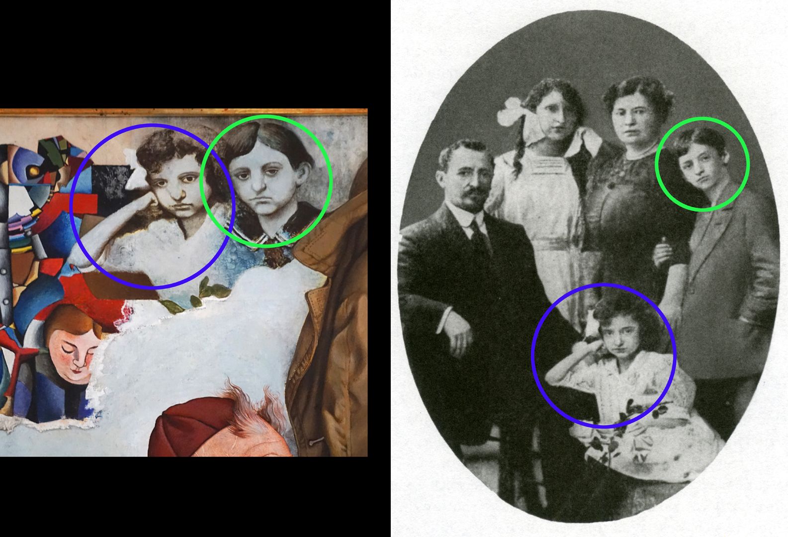 Hermann Kesten im Café blaue Markierung seine Lieblingsschwester Gina / grüne Markierung Hermann Kesten