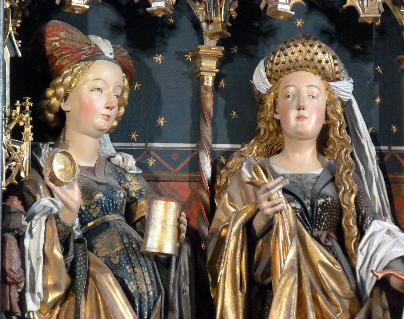 Zwickauer Hochaltarretabel Schrein, Magdalena und Katharina, Detail