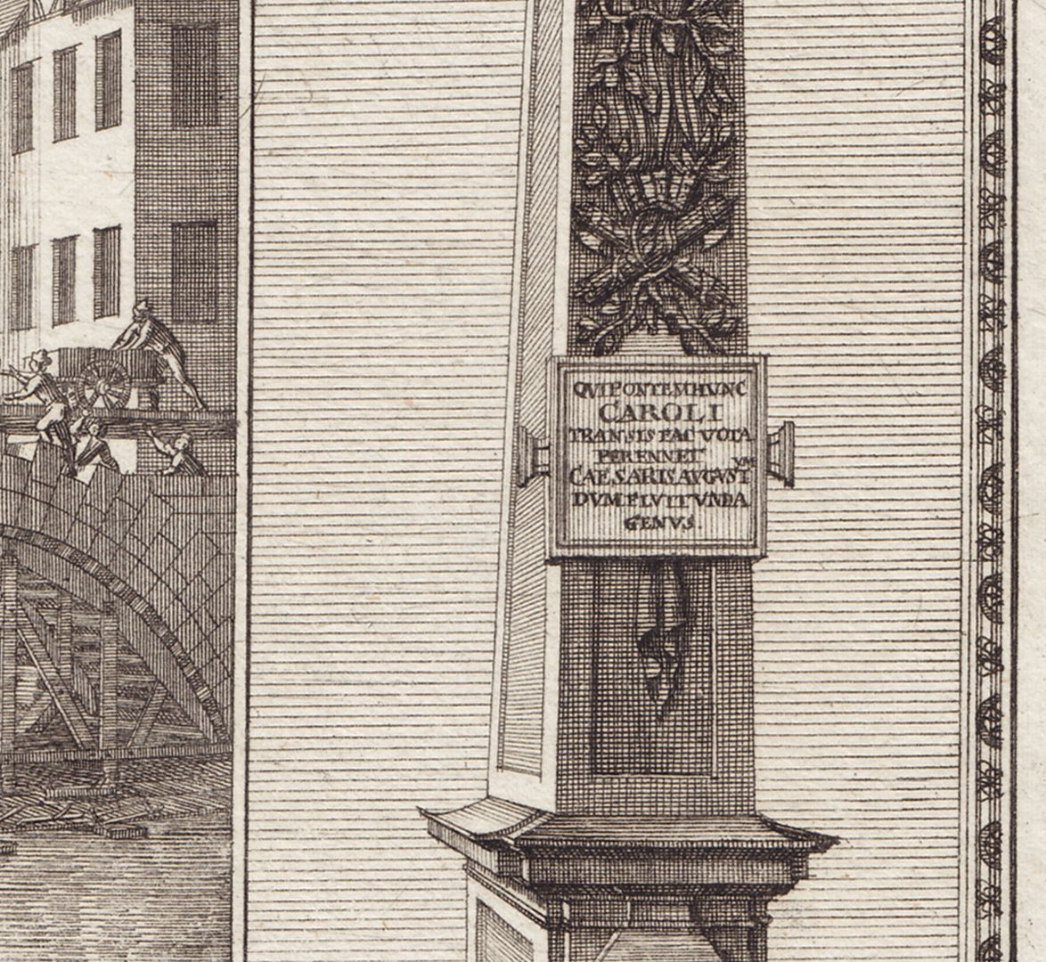 Karlsbrücke untere Hälfte westlicher Brückenobelisk