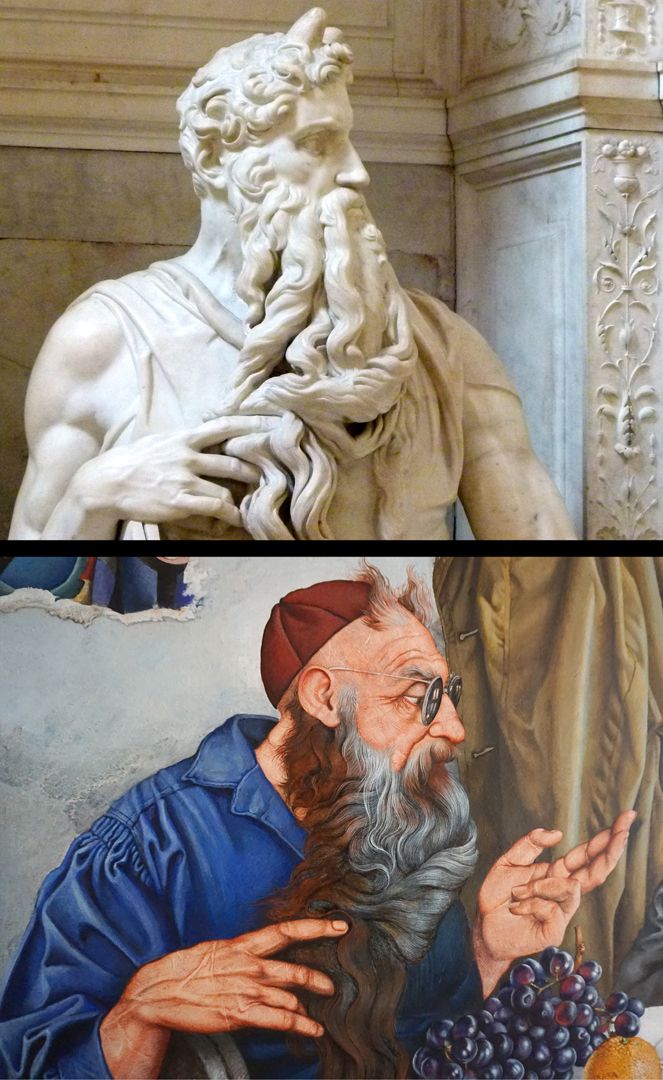 Hermann Kesten im Café Bildvergleich mit der Moses-Darstellung von Michelangelo in Rom (San Pietro in Vincoli)