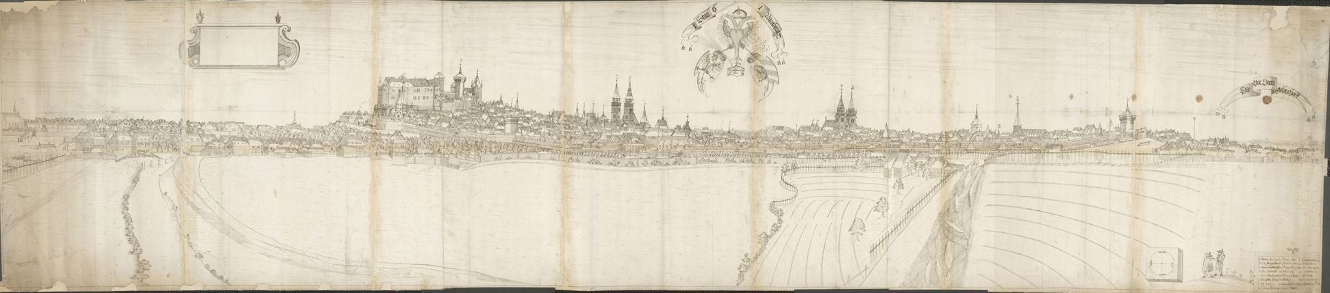 Panoramadarstellung der Stadt Nürnberg von Westen Gesamtzeichnung (aus mehreren Papierbögen bestehend)