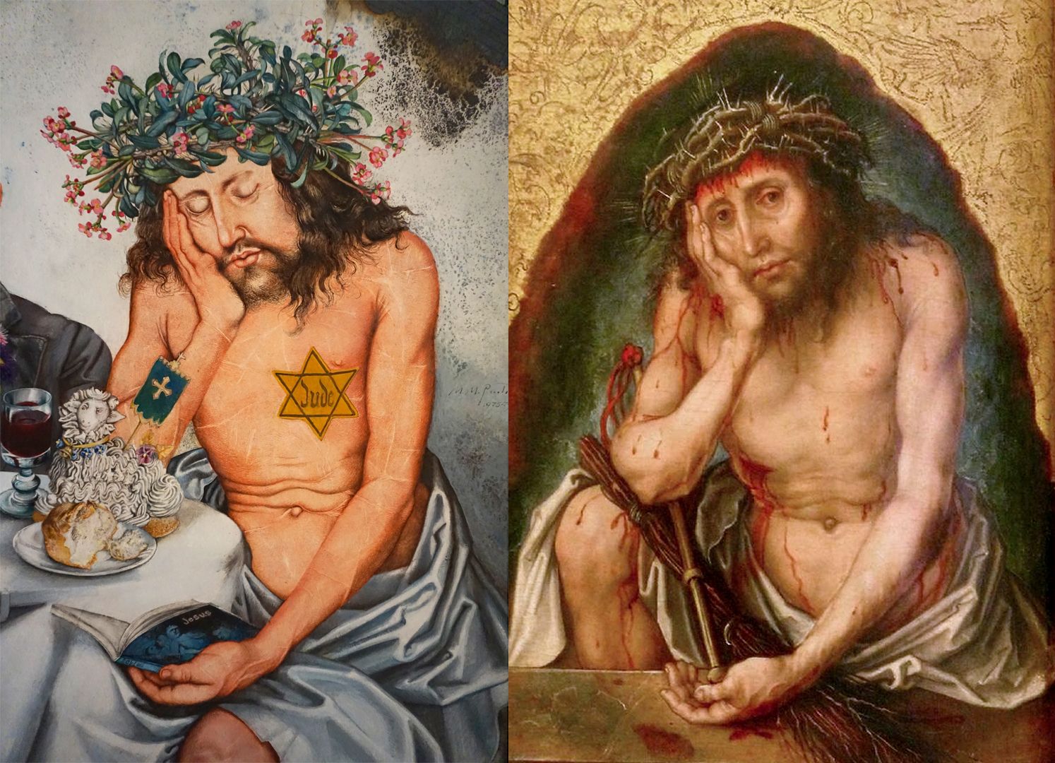 Hermann Kesten im Café Bildvergleich mit "Christus als Schmerzensmann" von A. Dürer 1492 / 1493