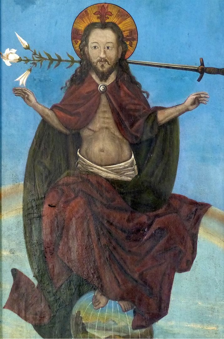Zwickauer Hochaltarretabel Schrein , Rückseite, Christus als Richter auf dem Regenbogen