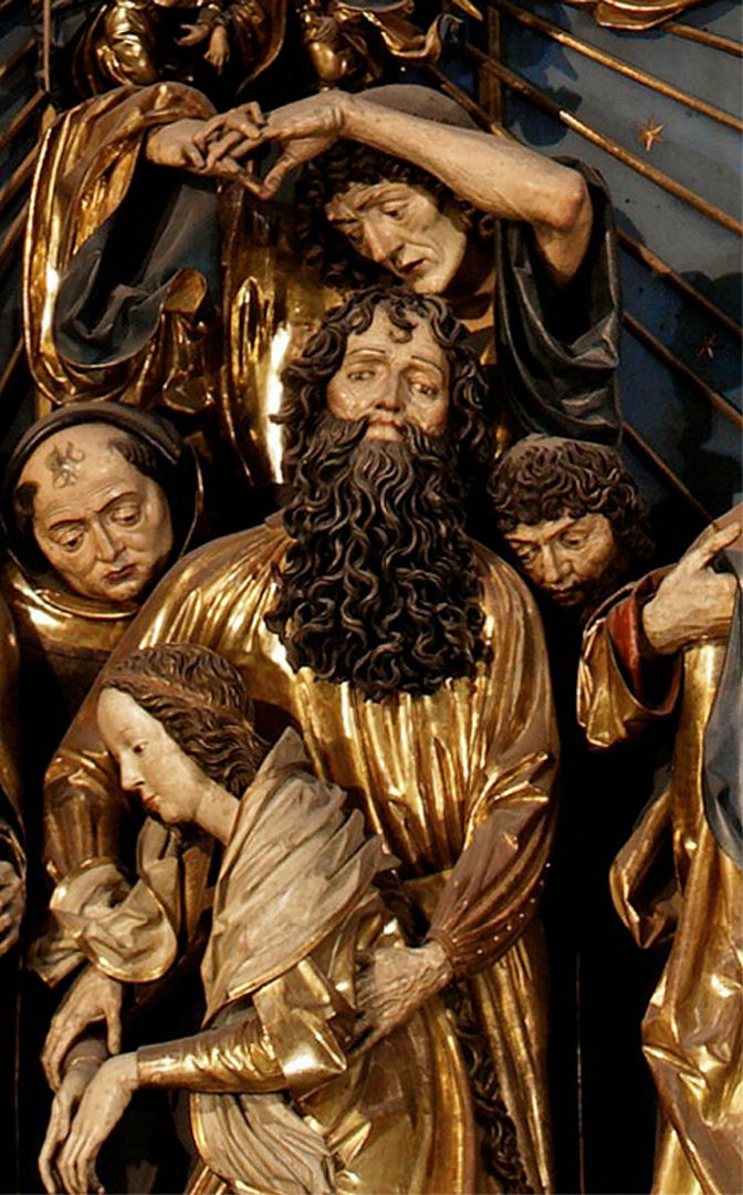 Marienaltar Schreindetail mit einem Maria stützenden Apostel (Andreas?)