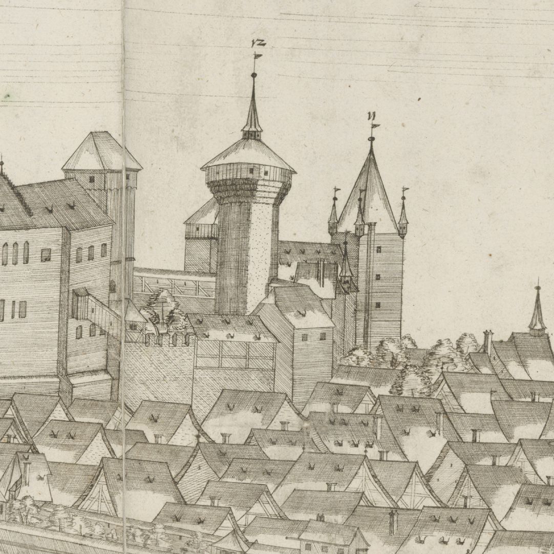 Panoramadarstellung der Stadt Nürnberg von Westen Detail Burg