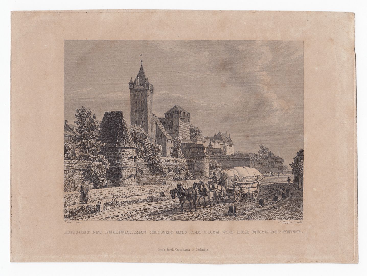 Ansicht des fünfeckigen Thurmes und der Burg 