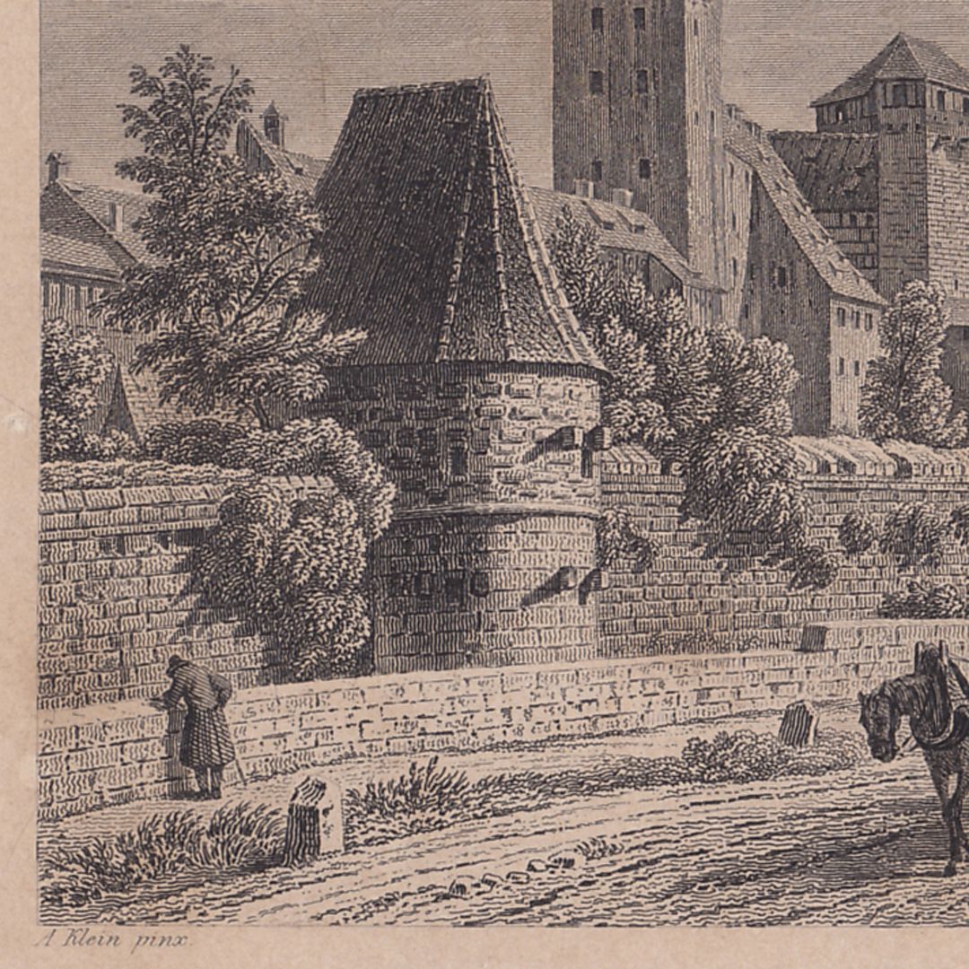 Ansicht des fünfeckigen Thurmes und der Burg linke untere Blattecke