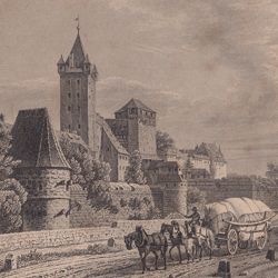Ansicht des fünfeckigen Thurmes und der Burg