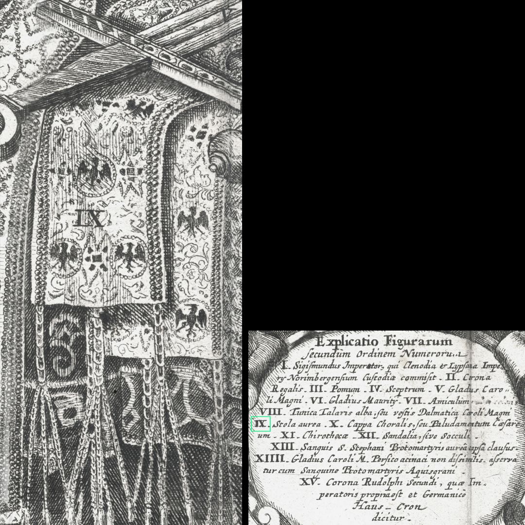 Abbildung des kaiserlichen Ornats, und anderer Kleinodien, welche zu Nünberg verwahret werden. IX / Die goldene Stola