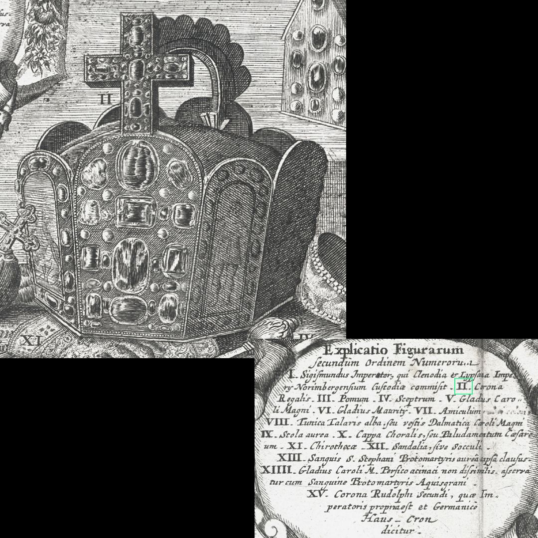 Abbildung des kaiserlichen Ornats, und anderer Kleinodien, welche zu Nünberg verwahret werden. II / Die kaiserliche Krone.