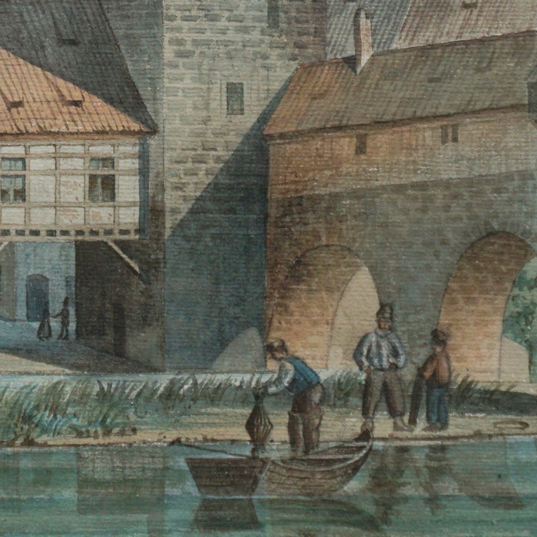 Weinstadel und Henkersteg Detailansicht mit Fischern