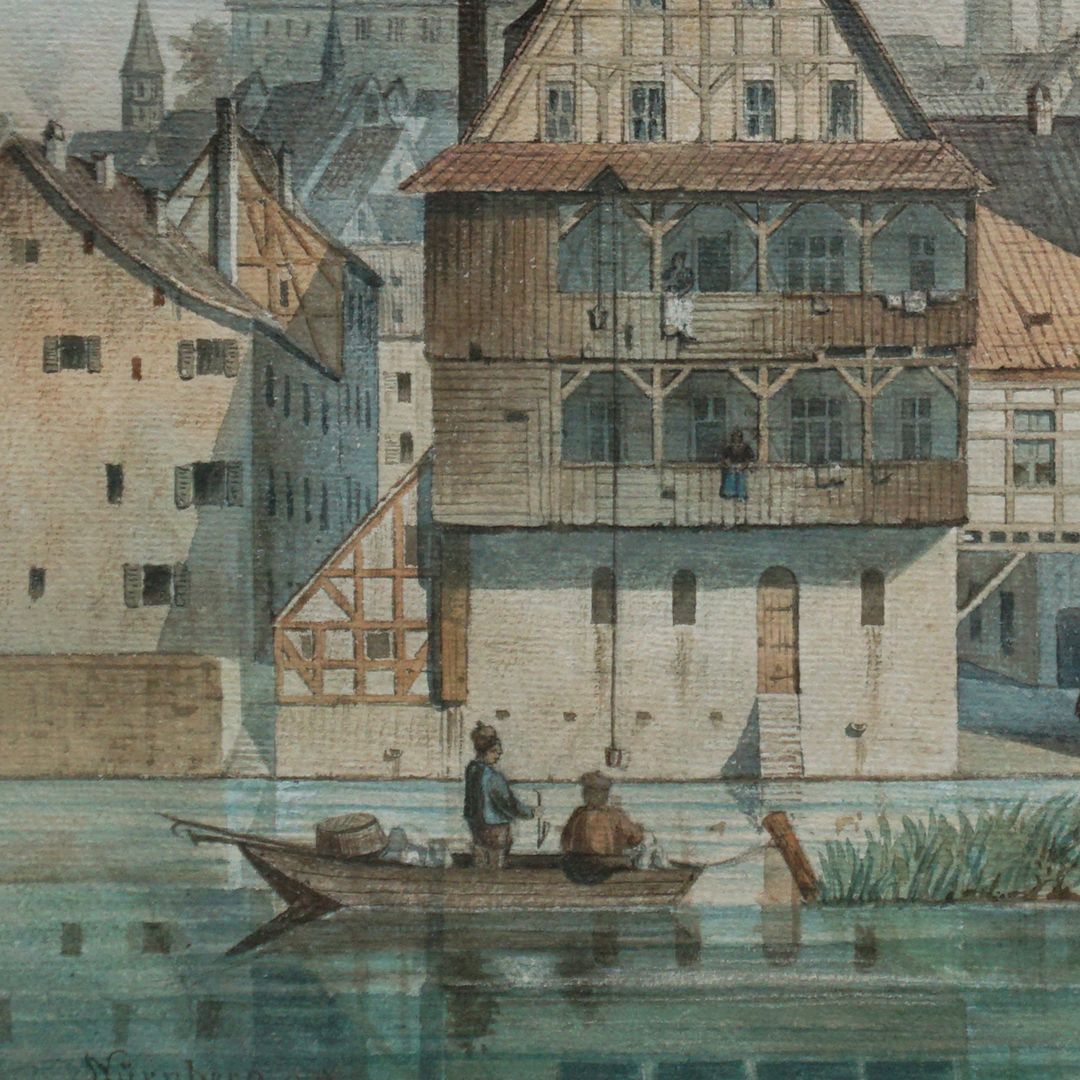 Weinstadel und Henkersteg Detailansicht mit Pegnitz und Weinstadel