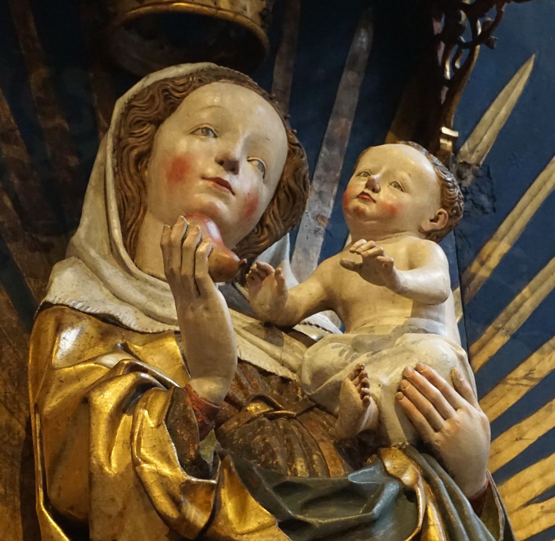 Altar der Schönen Maria Maria mit dem Jesuskind, Detailansicht von unten links
