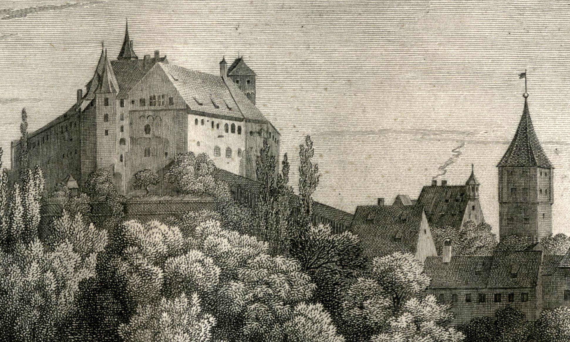 Ansicht der Burg zu Nürnberg Burg, Pilatushaus und Tiergärtnertorturm