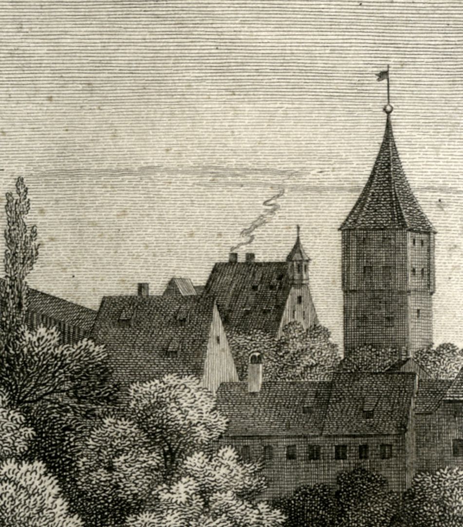 Ansicht der Burg zu Nürnberg Detail mit Pilatushaus und Tiergärtnertorturm