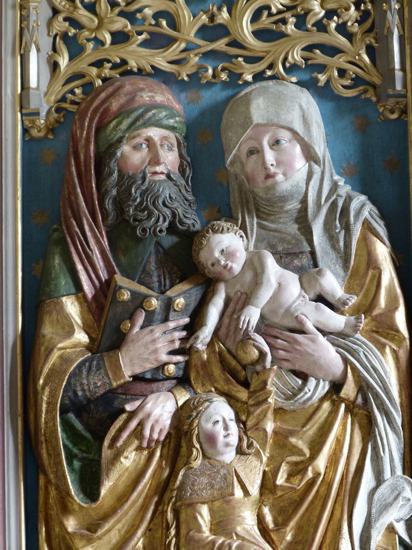 Beerbacher Altar ev. Pfarrkirche, linker Seitenflügel, Joachim, Anna, Jesuskind und Maria als Kind