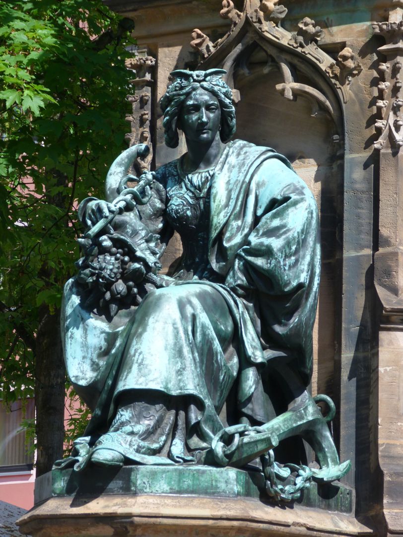 Martin Behaim der Seefahrer Allegorie des Handels mit Füllhorn, rechts unten ein Schiffsanker