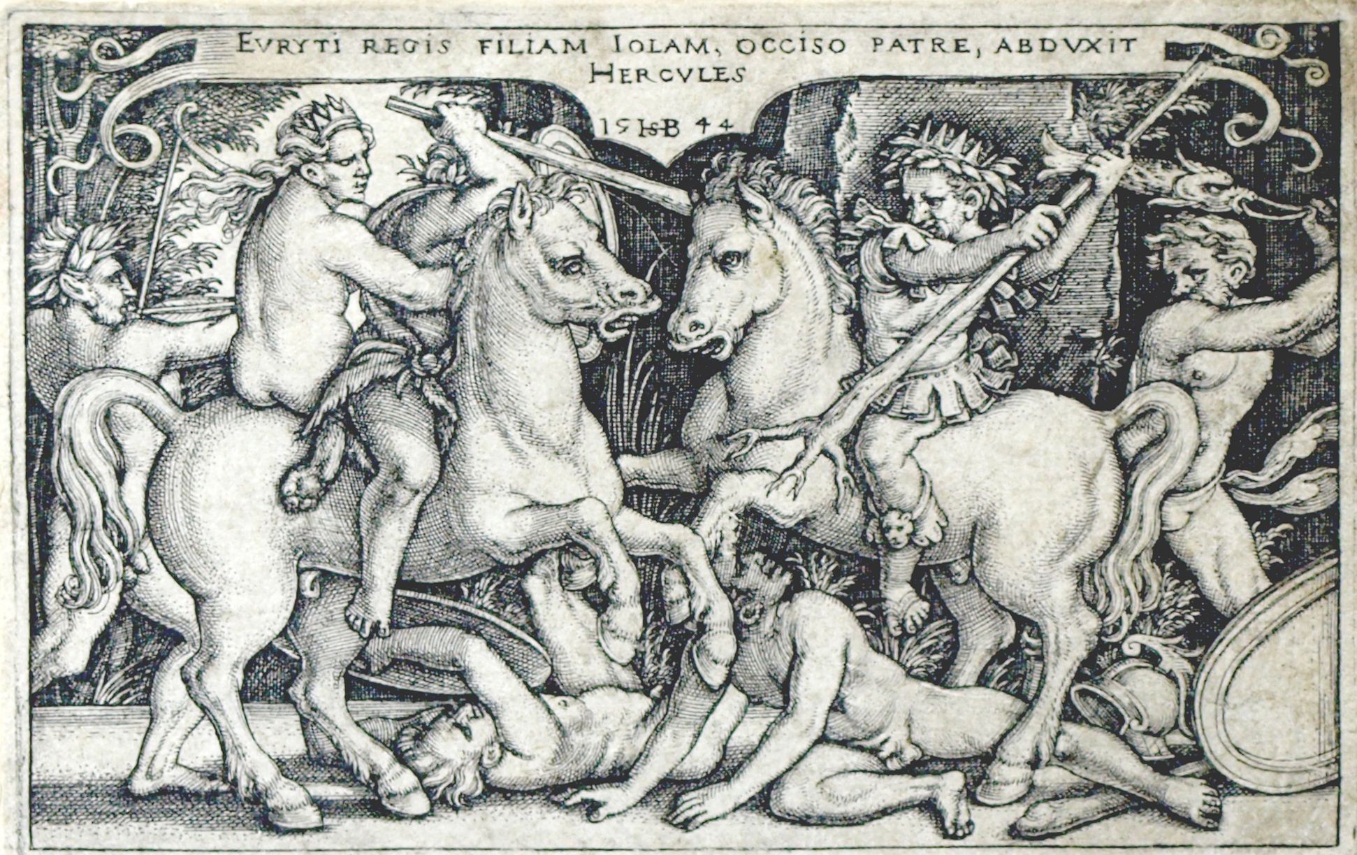 Die Taten des Hercules Hercules entführt Iole, 1544, 50 x 78 mm