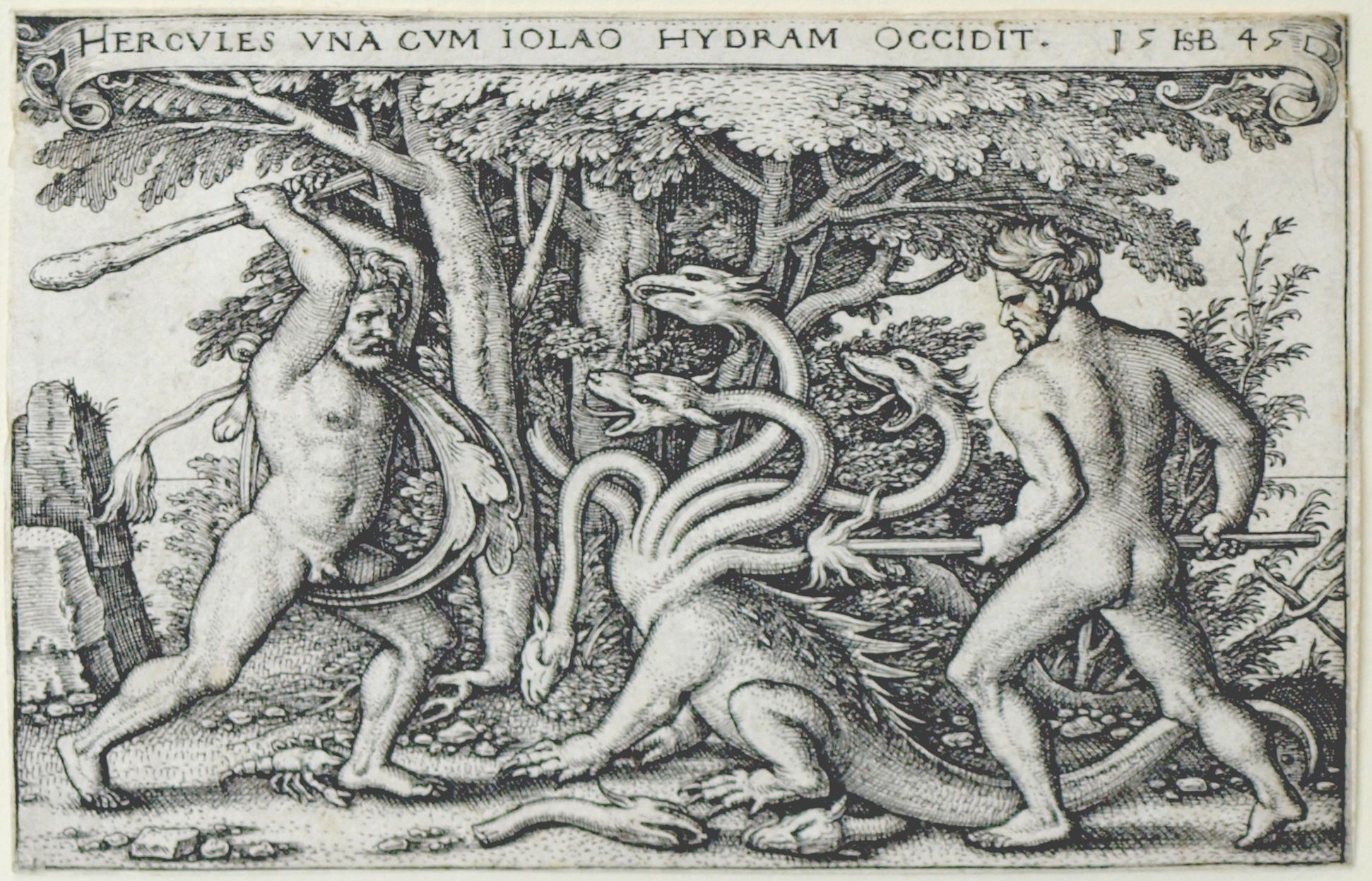 Die Taten des Hercules Hercules tötet gemeinsam mit Iolaos die Hydra, 1545, 52 x 77 mm