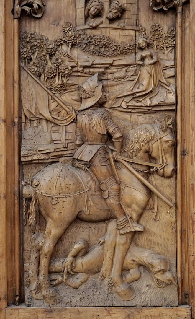 Bergheimer Altar linke Seitentafel: Hl.Georg und der Drachen, Detailansicht