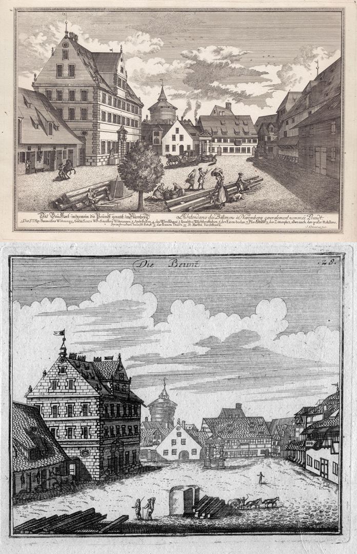 Nürnbergische Prospecte beÿ Peter Conrad Monath / Die Beunt (Peunt) Bildvergleich mit einer Ansicht nach J. A. Delsenbach