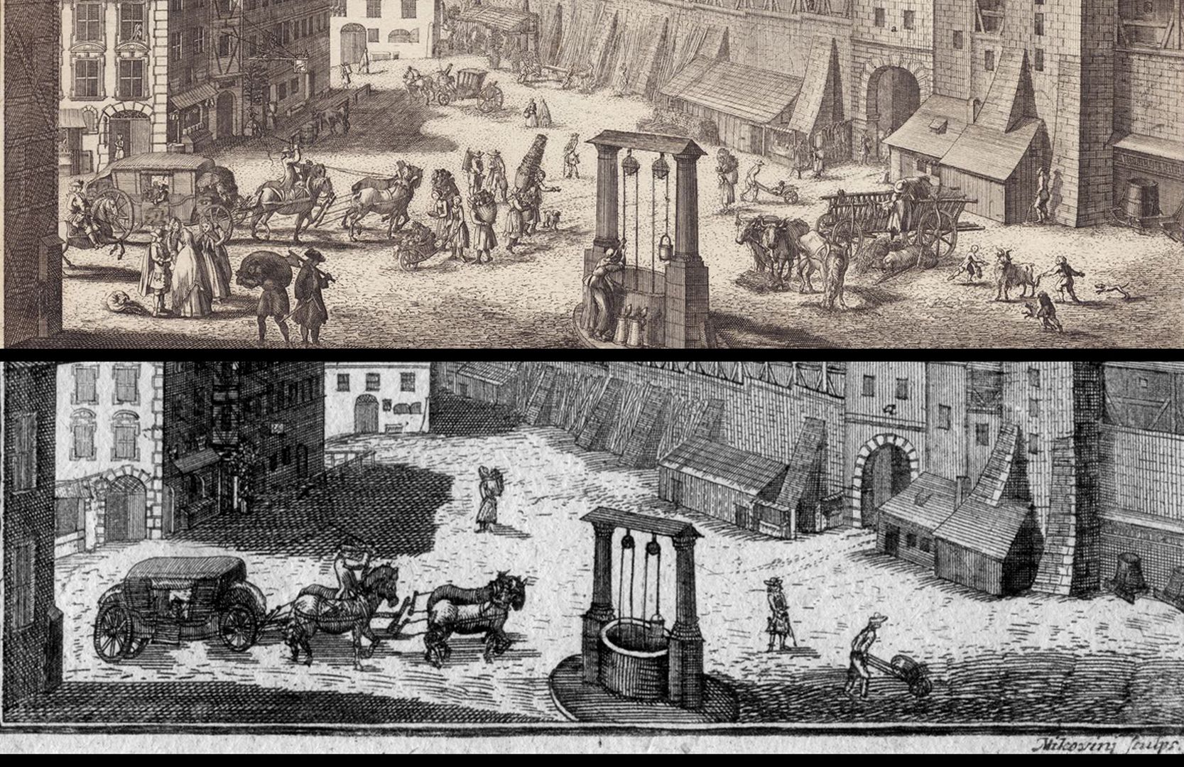 Nürnbergische Prospecte beÿ Peter Conrad Monath / Prospect des Platzes beim Thiergartner Thor in Nürnberg Bildvergleich mit Ansicht nach Johann Adam Delsenbach (1714)