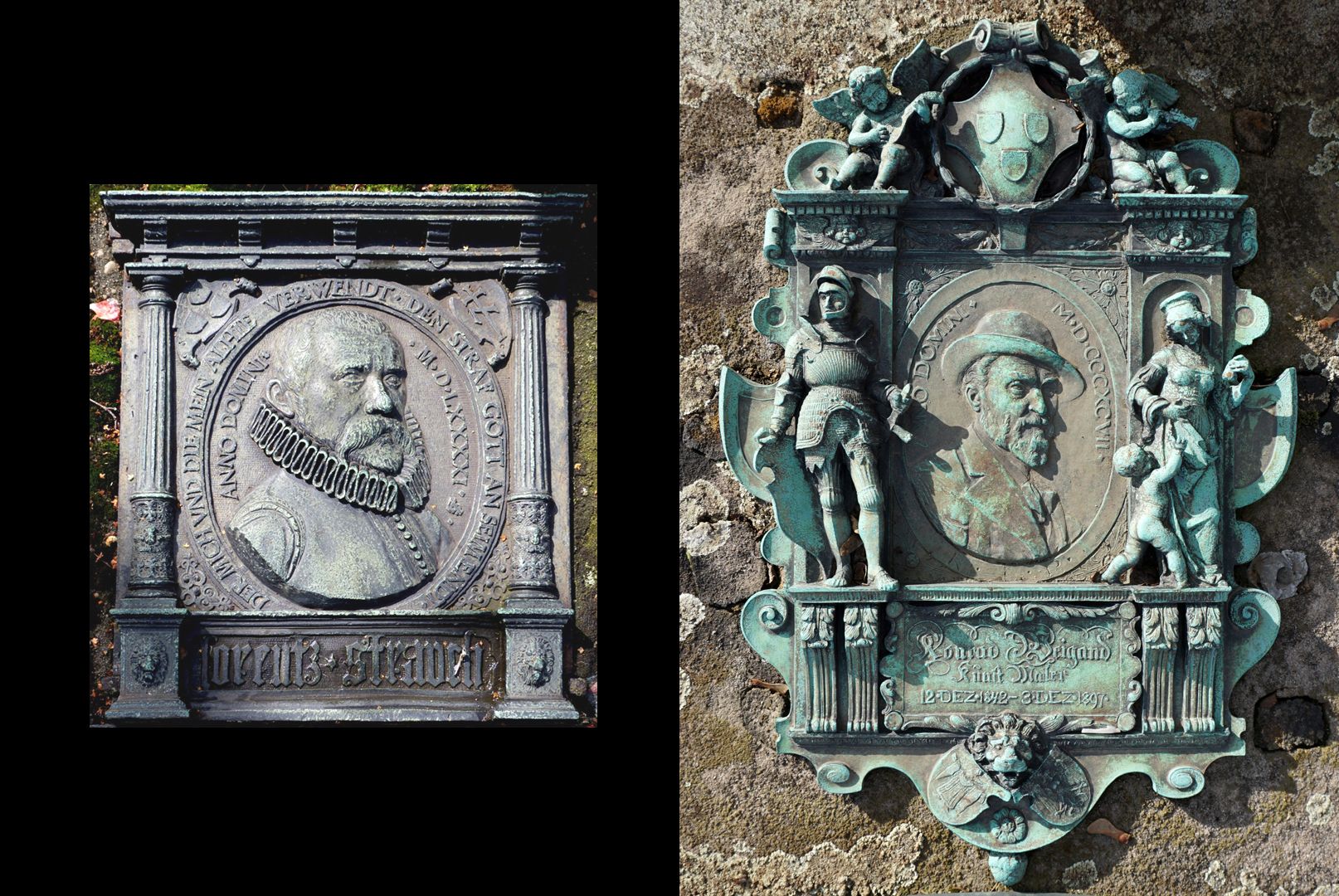 Epitaph des Konrad Weigand Bildvergleich: links das Epitaph des Lorenz Strauch (1591) / rechts das Epitaph des Konrad Weigand (1897)