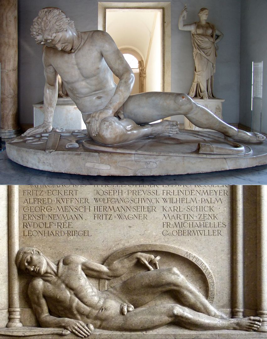 Gedächtnistafel für die toten Helden Bildvergleich mit dem Sterbenden Gallier, einer antiken römischen Marmor-Kopie