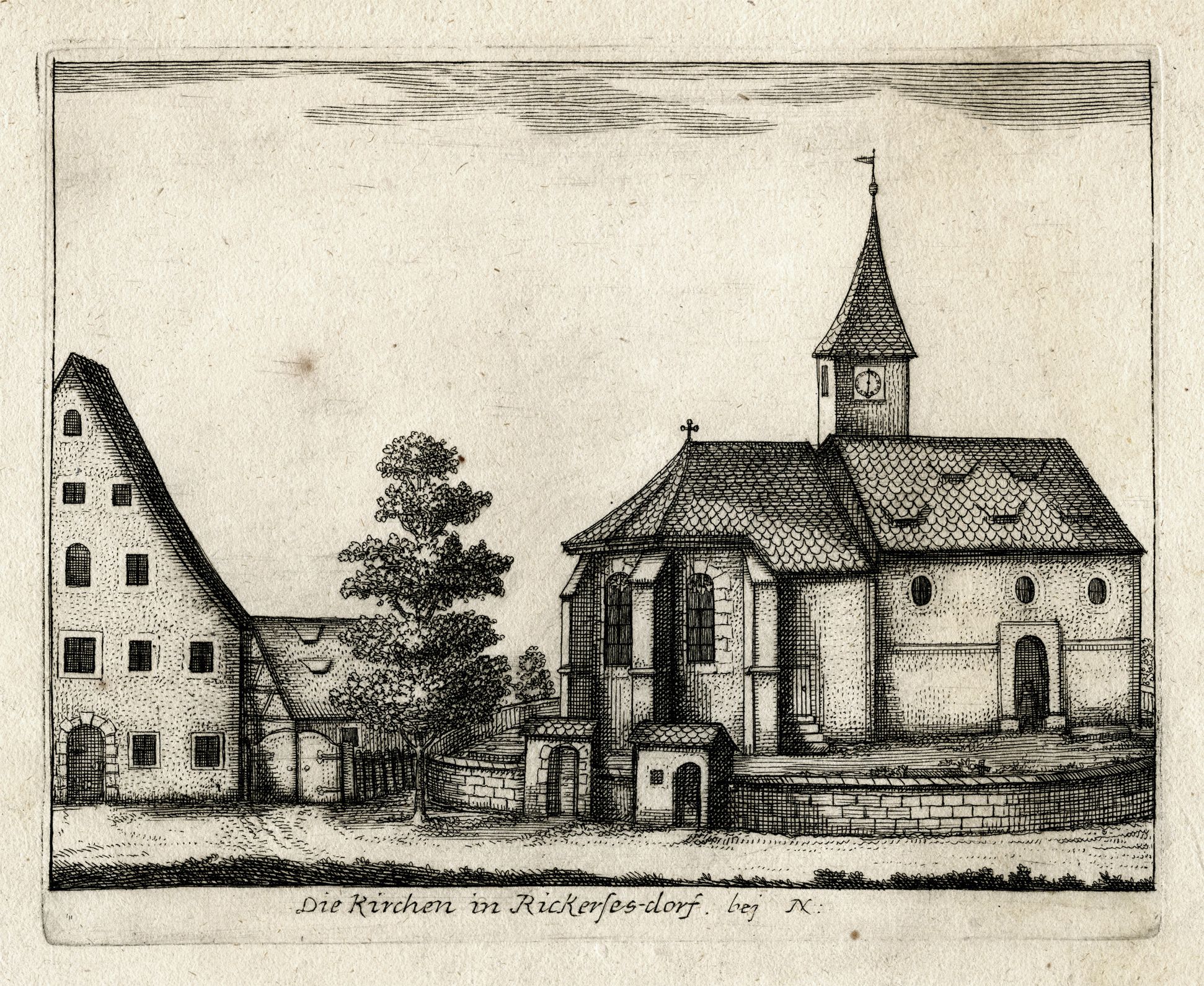 Die Kirchen in Rickerses-dorf. bej N: Gesamtansicht