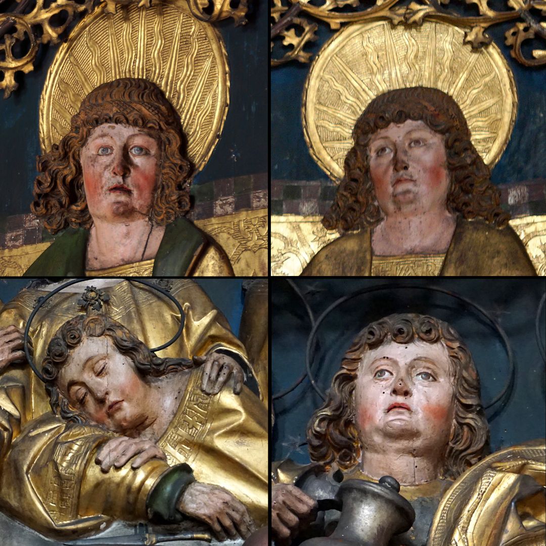 Crispinusaltar oben: Die Brüder Crispinianus und Crispinus / unten: Johannes und sein Bruder (?) aus dem Mittelschrein