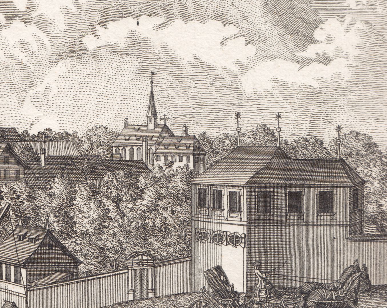 Hallerwiese Detailansicht, im Hintergrund die Heilig-Kreuzkirche