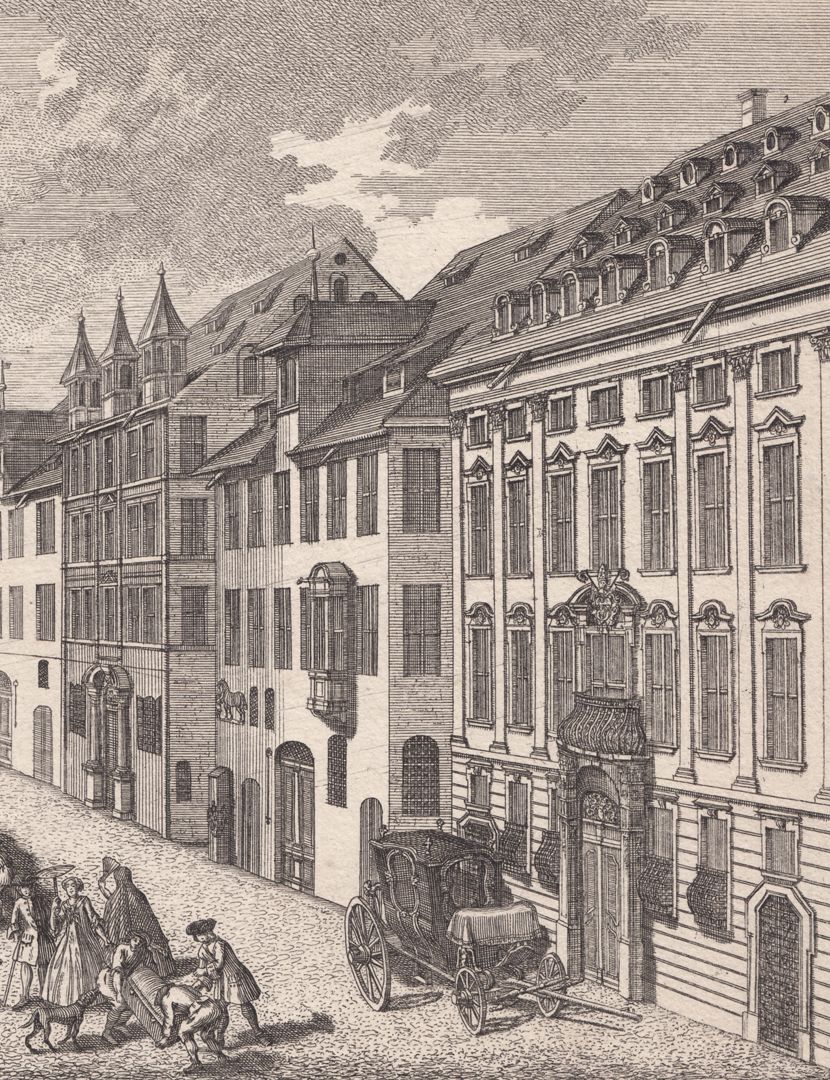 Roßmarkt rechts die Detailansicht mit dem Ebracher Hof und seiner neue Barockfassade zur Adlerstraße