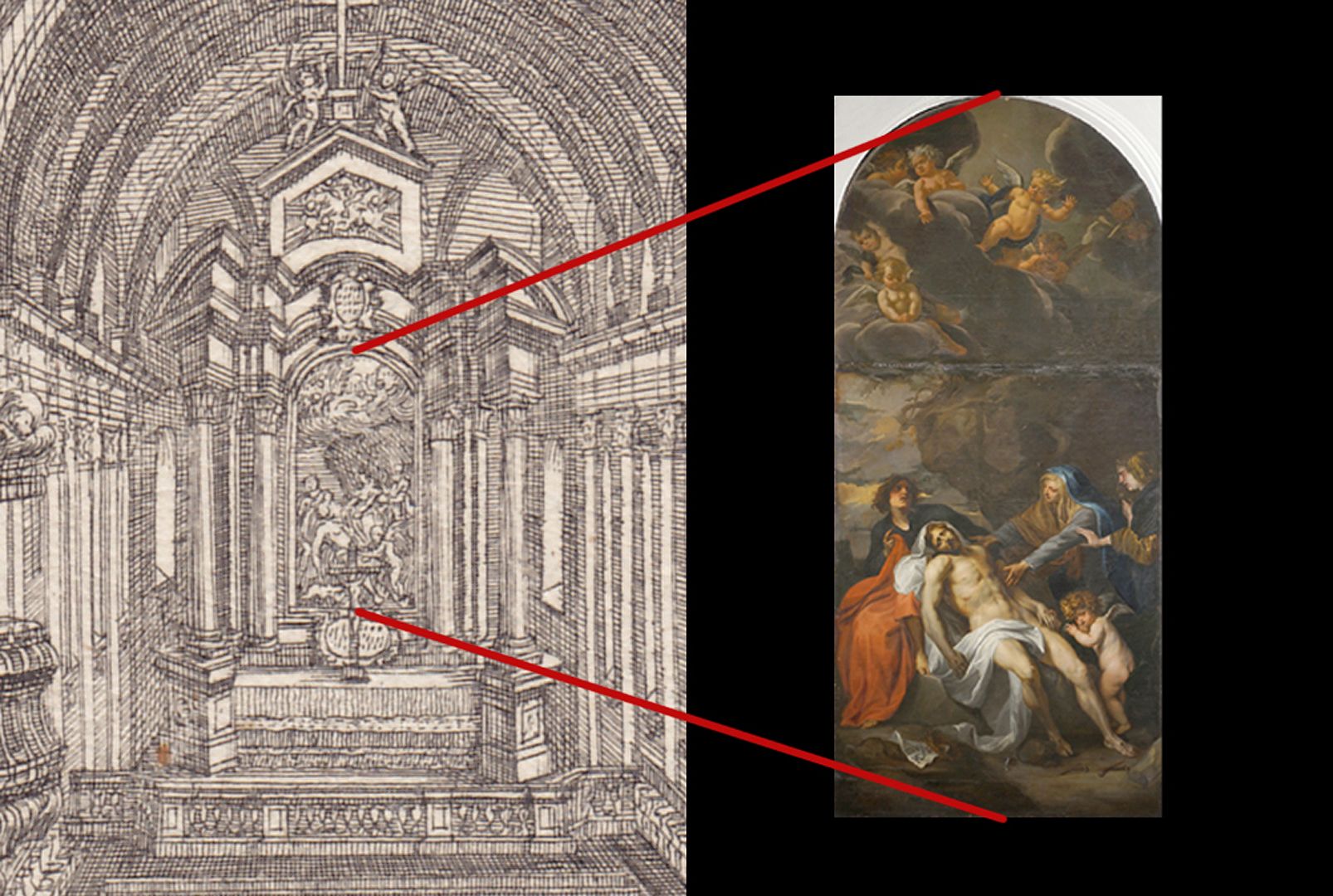 Beweinung Christi Ansicht von Johann Adam Delsenbach mit van Dyck Bild als Hauptaltar