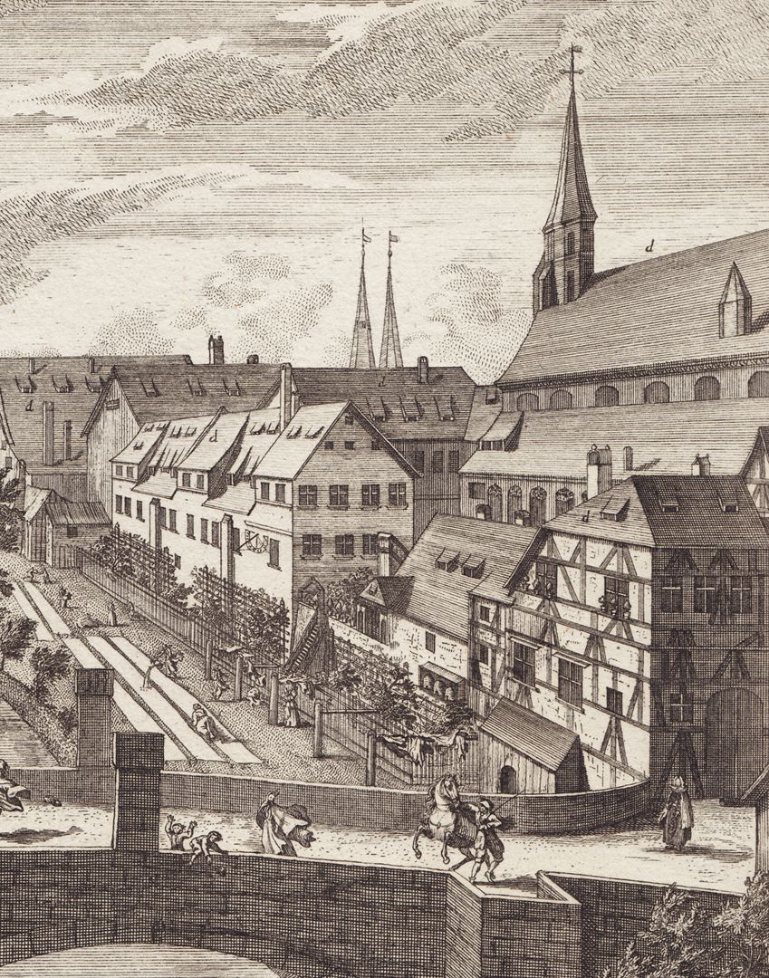 Prospect dreier steinerner Brücken Heilig-Geist-Spital und Kirche