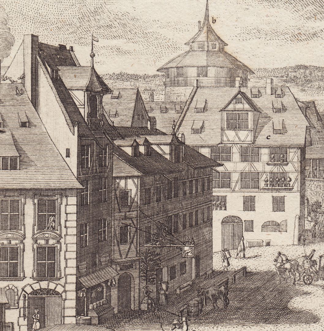 Platz am Tiergärtnertor Detailansicht, Südseite des Platzes mit Dürerhaus