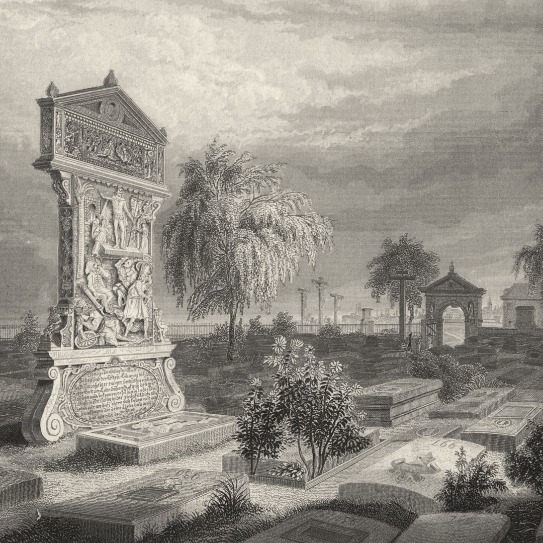 Der Friedhof St. Johannis in Nürnberg Detailansicht mit Gedächtnisstein des Wolfgang Müntzer