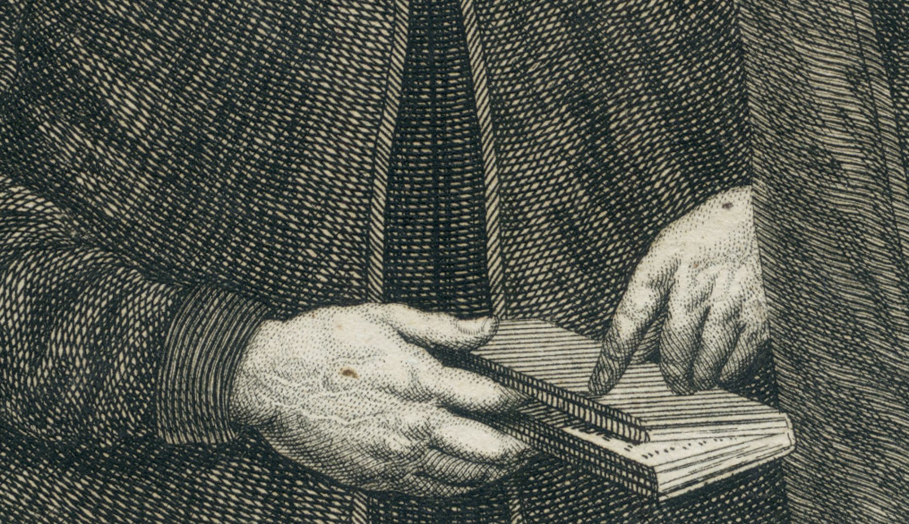 Dominikus Schleupner Detailansicht mit Händen und einem Buch