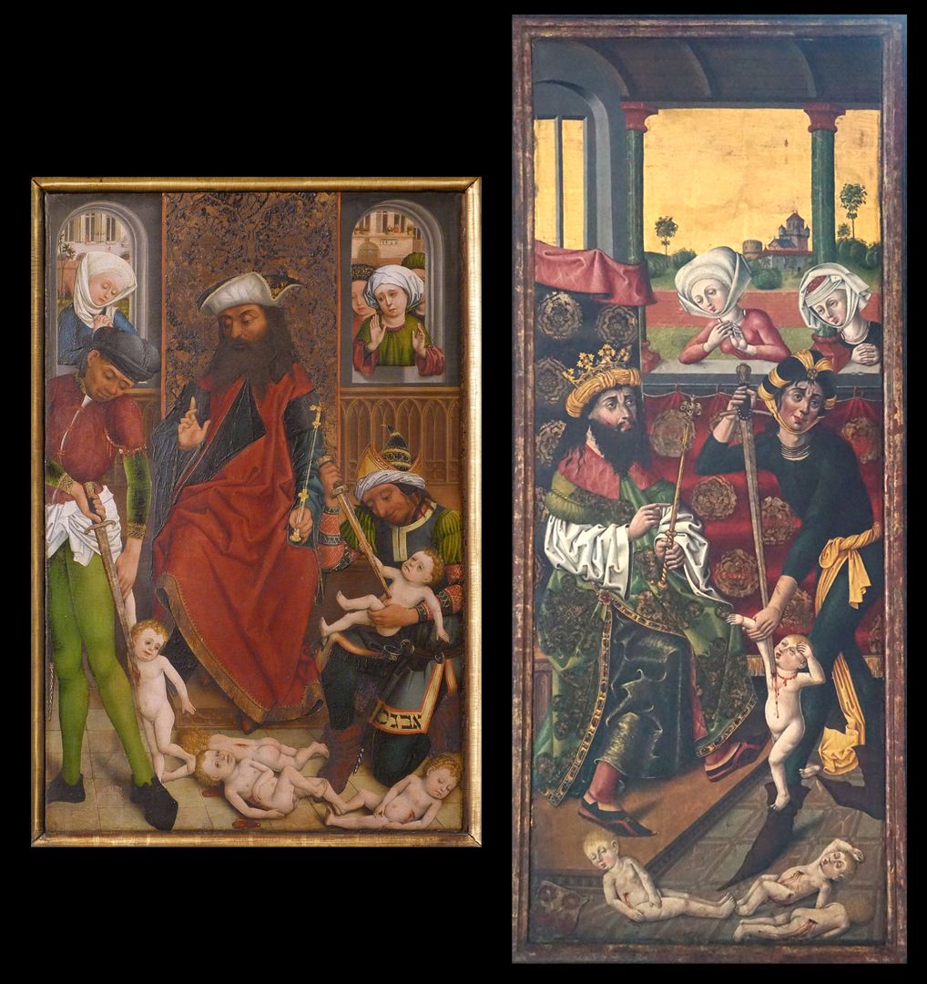 Dreikönigsaltar linker Schreinflügel, Bildvergleich: links Dreikönigsaltar von Pleydenwurff 1460 in St. Lorenz