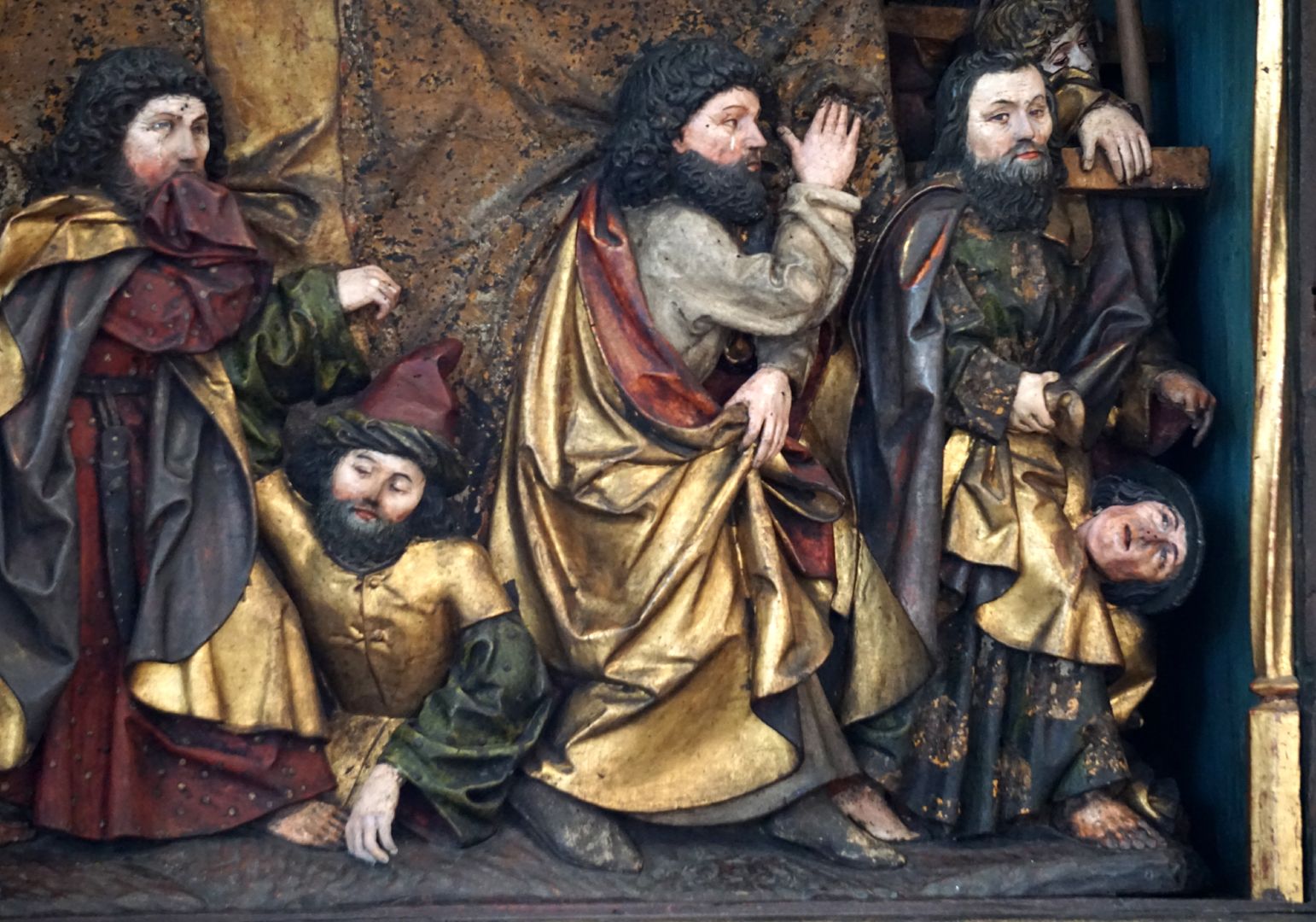 Dreikönigsaltar Predella, Die Jünger tragen Marias Sarg, Detail