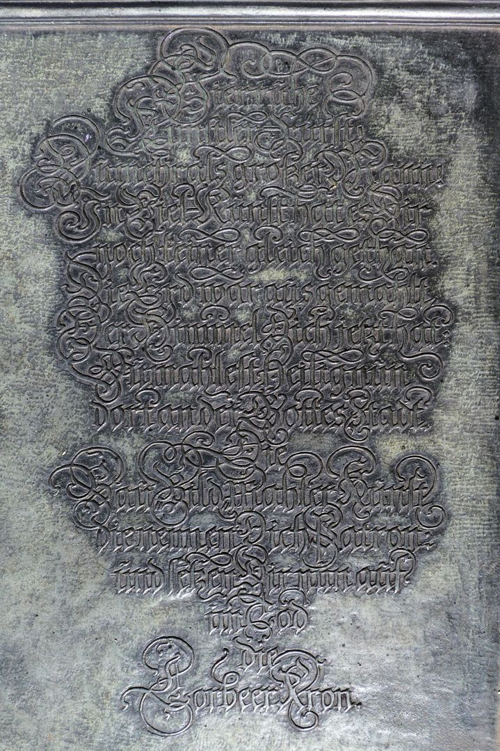 Albrecht Dürer Grabstätte Deutsche Inschrift, Stiftung von Joachim von Sandrart 1681