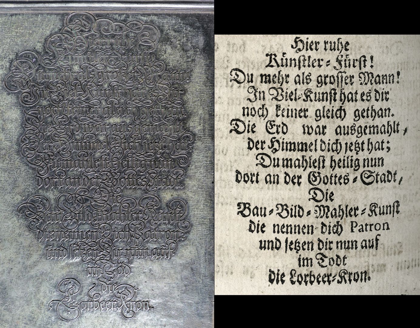 Albrecht Dürer Grabstätte Deutsche Inschrift und Auszug aus Joh. Martin Trechsels, Großkopf genannt: "Verneuertes Gedächtnis des nürnbergischen Johannis Kirch Hof ..." , Franckf. & Leipzig 1735