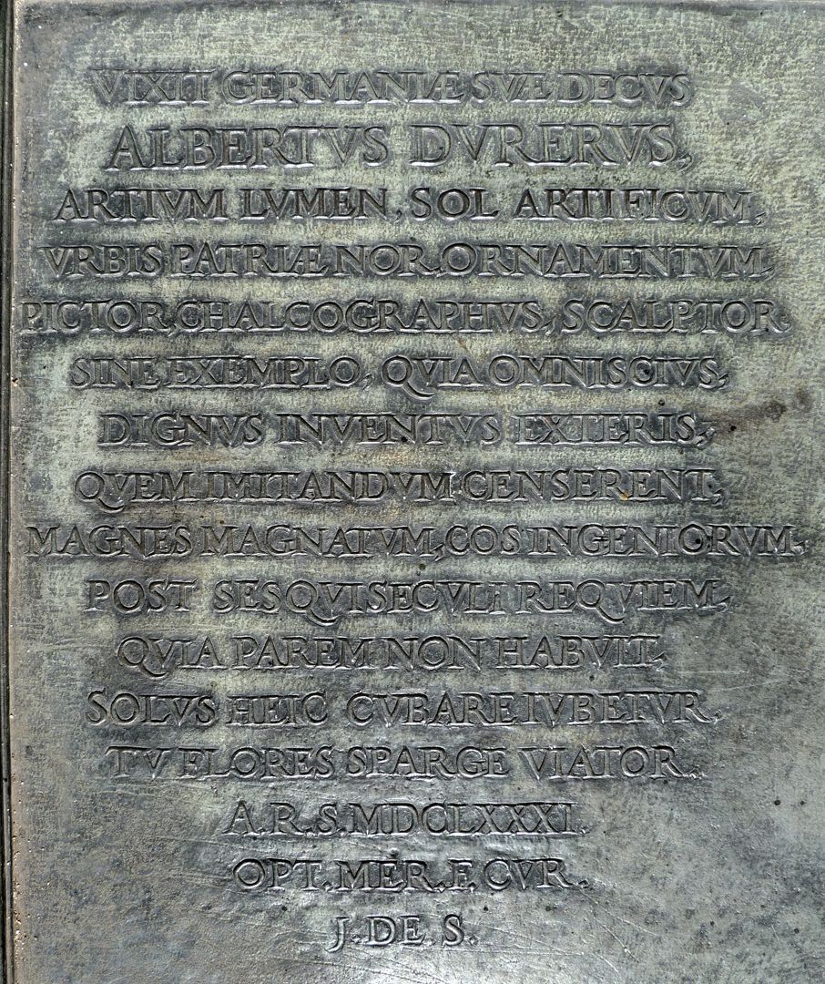 Albrecht Dürer Grabstätte Lateinische Inschrift, Stiftung von Joachim von Sandrart 1681