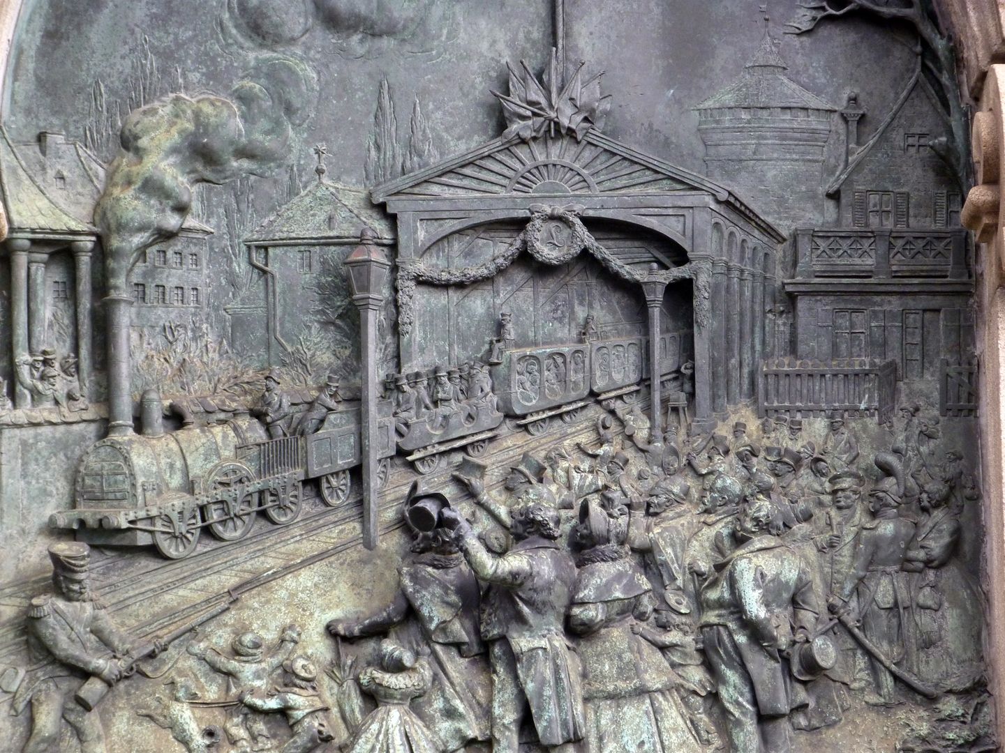 Ludwigseisenbahn-Denkmal Reliefbild der Südseite, Detailansicht
