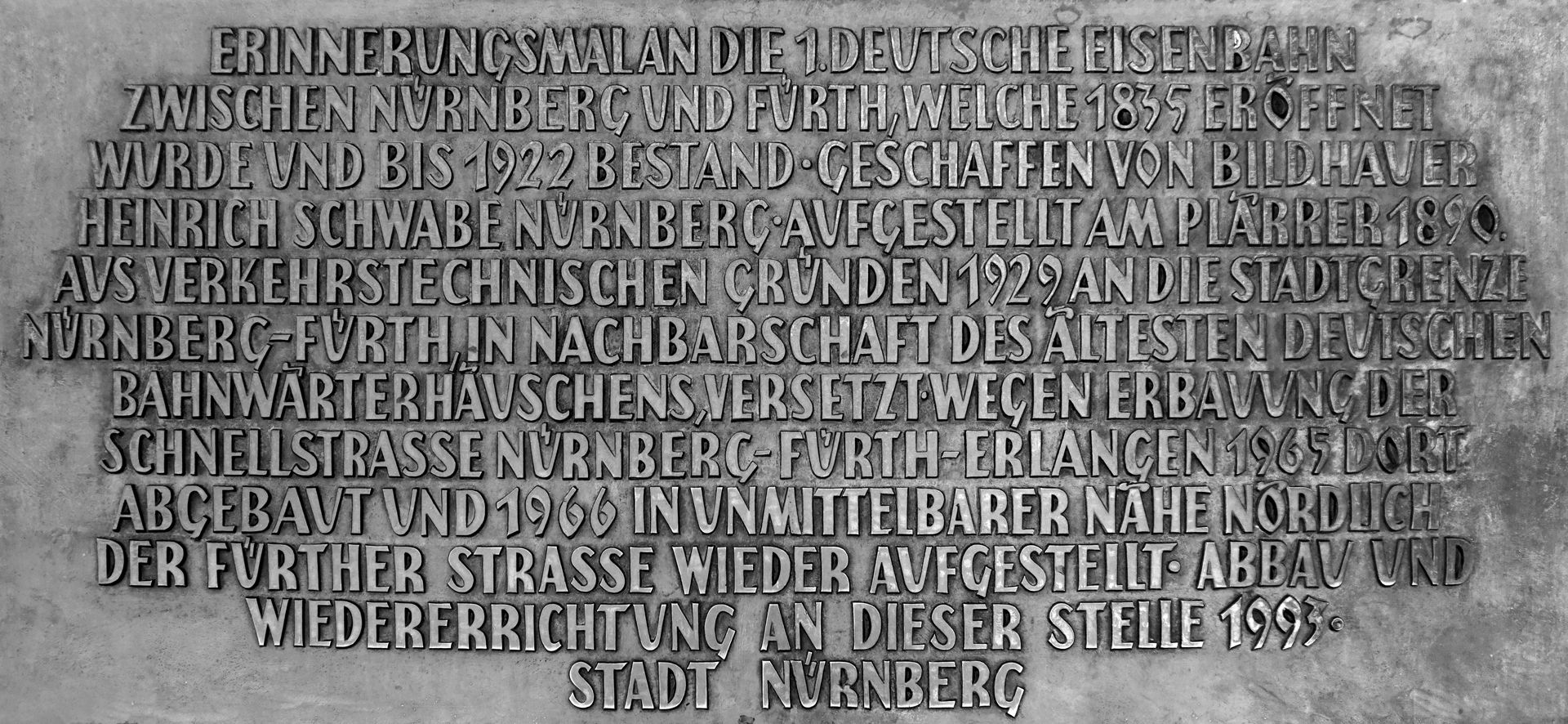 Ludwigseisenbahn-Denkmal Auf dem Pultstein Inschrift der Stadt Nürnberg