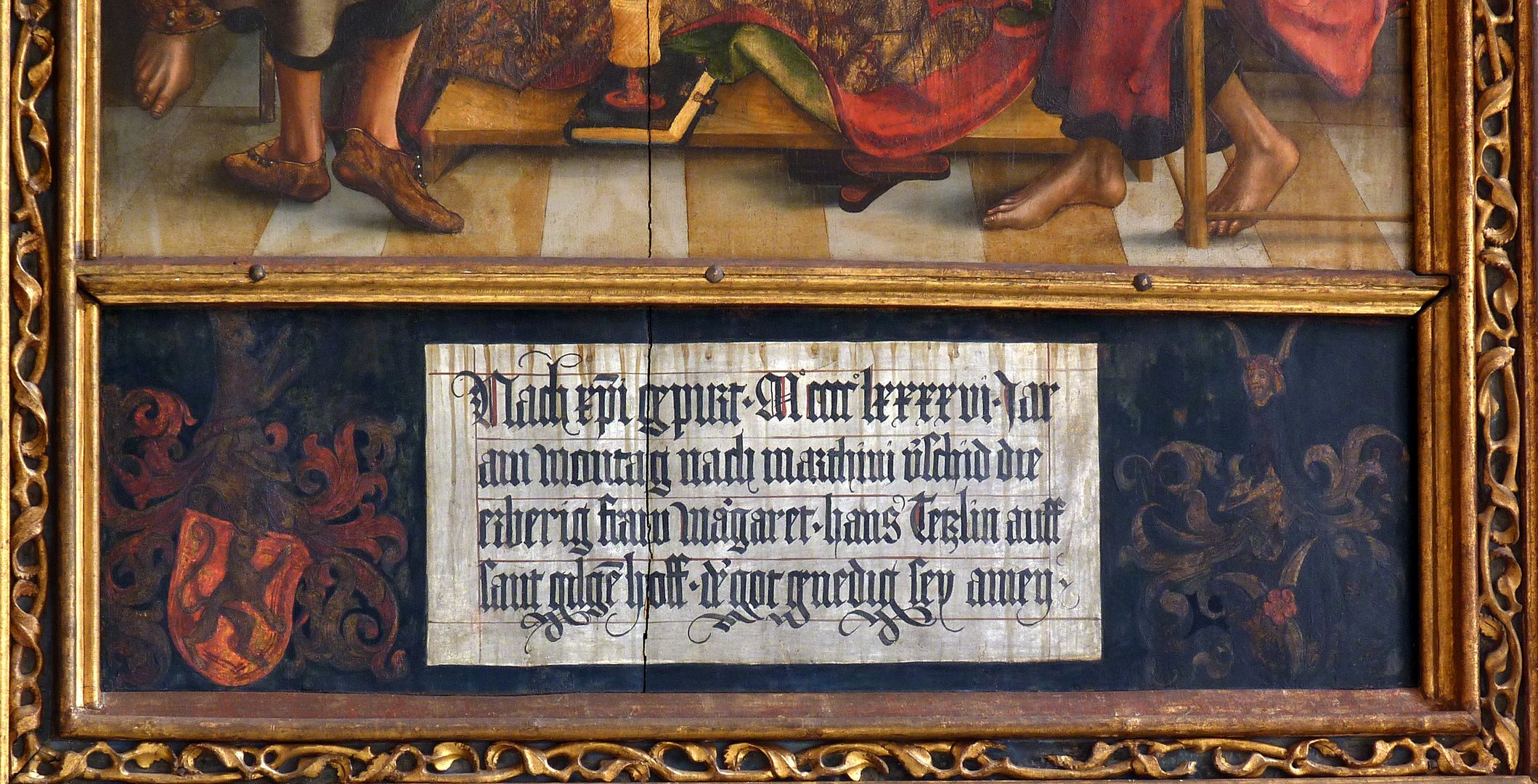 Epitaph der Margarete Groland Sterbeinschrift und Wappen Tetzel sowie Groland