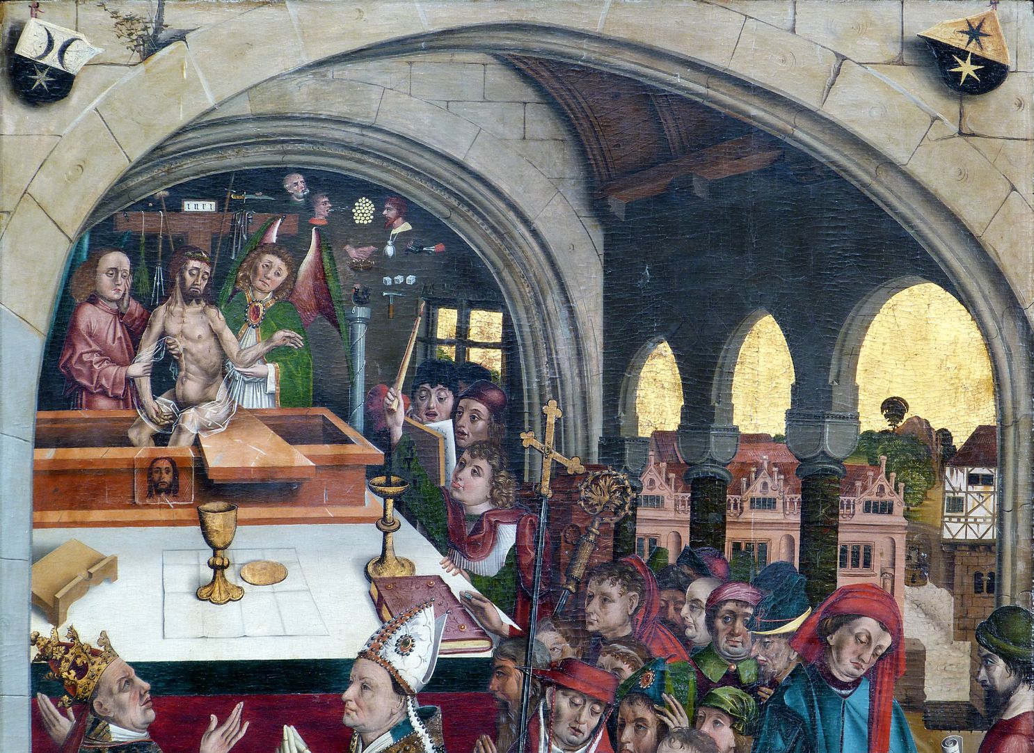 Epitaph des Hans Mayer (gest. 21.8.1473) und Ehefrau Kunigunde, geborene Sternecker (gest. 23.3.1450) obere Tafelhälfte