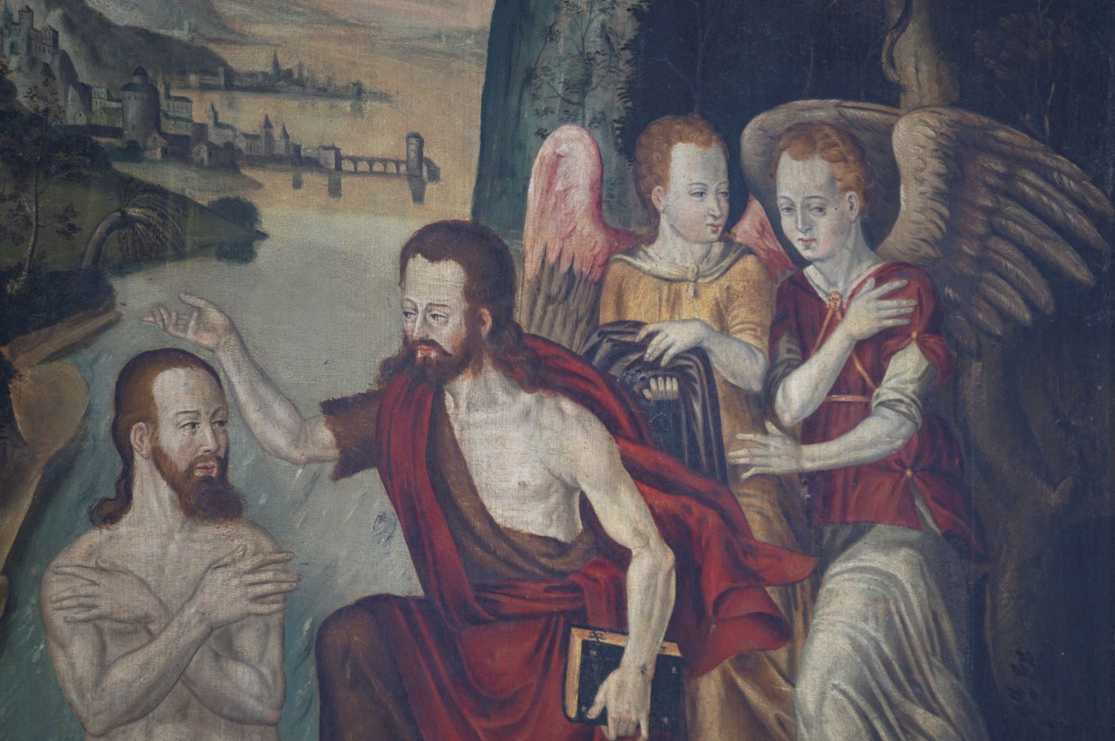 Epitaph Oertel Johannes tauft Jesus, Detail mit assistierenden Engeln