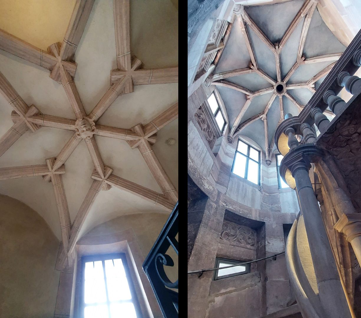 Ratsstubenbau Bildvergleich: links Treppe in Bamberg (1570) / rechts Treppe im Pellerhaus (1605), beide mit Rippendurchsteckungen